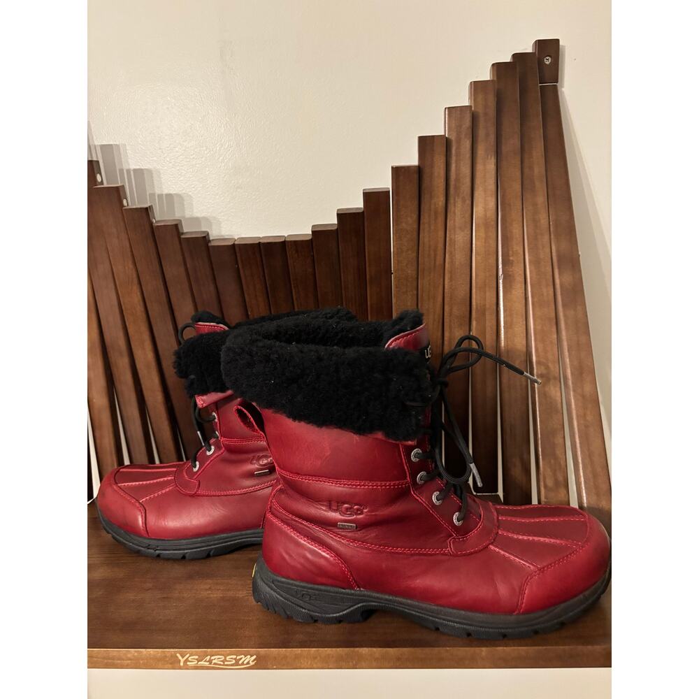 UGG Red Leather Shearling Winter Snow Boots – Men's Size 11.5 (US 11.5 / EU 45) - Picture 4 of 10